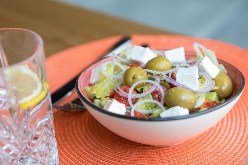 Colorful Mediterranean salad with feta olives and vegetables