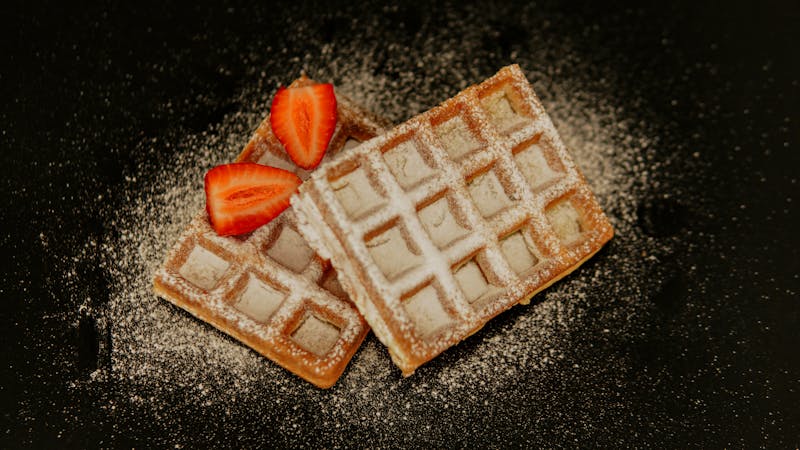 Dessert Nutella pizza with strawberries and powdered sugar