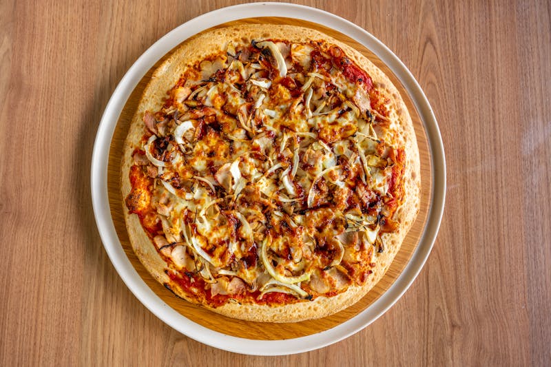 BBQ Chicken Factory pizza with smoky BBQ sauce and grilled chicken